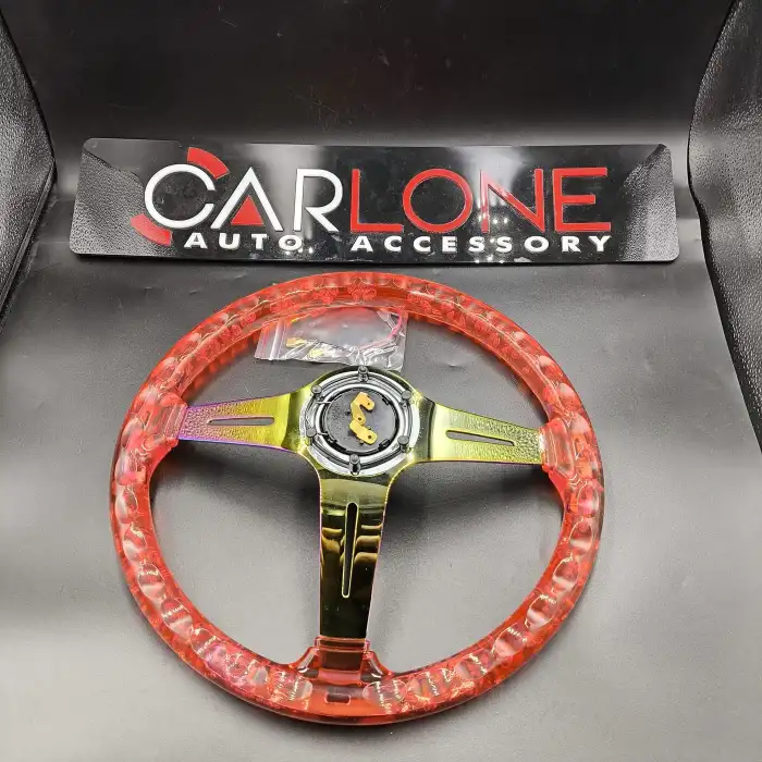 Şeffaf Direksiyon Momo 35cm Kabarcıklı Direksiyon Kırmızı Epoksi