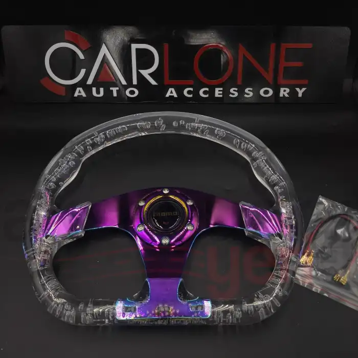 Şeffaf Epoksi Direksiyon Altı Kesikli Momo 32cm Kabarcıklı Direksiyon Beyaz Renk