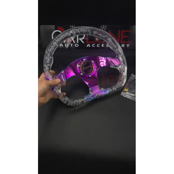 Şeffaf Epoksi Direksiyon Altı Kesikli Momo 32cm Kabarcıklı Direksiyon Beyaz Renk