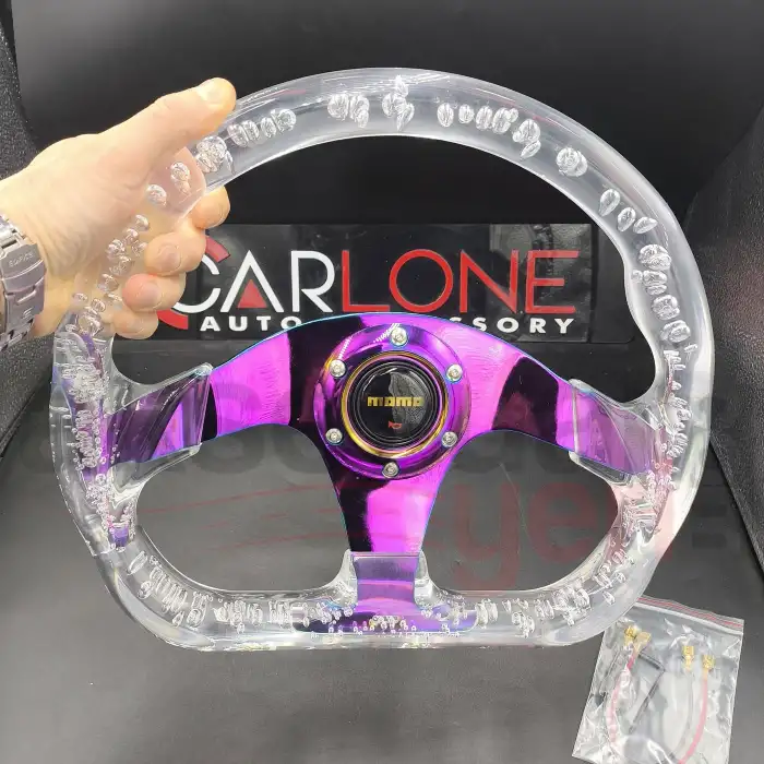 Şeffaf Epoksi Direksiyon Altı Kesikli Momo 32cm Kabarcıklı Direksiyon Beyaz Renk