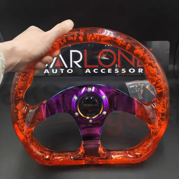 Şeffaf Epoksi Direksiyon Altı Kesikli Momo 32cm Kabarcıklı Direksiyon Kırmızı Renk