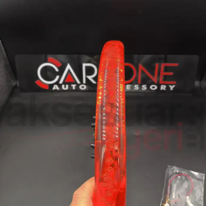 Şeffaf Epoksi Direksiyon Altı Kesikli Momo 32cm Kabarcıklı Direksiyon Kırmızı Renk