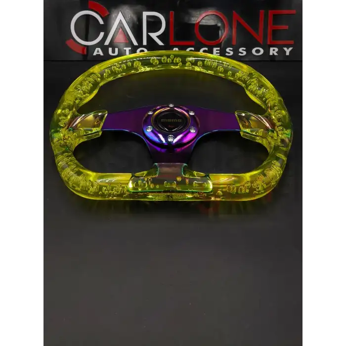 Şeffaf Epoksi Direksiyon Altı Kesikli Momo 32cm Kabarcıklı Direksiyon Sarı Renk