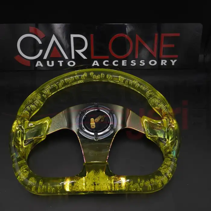 Şeffaf Epoksi Direksiyon Altı Kesikli Momo 32cm Kabarcıklı Direksiyon Sarı Renk