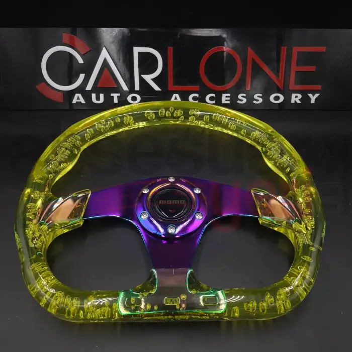 Şeffaf Epoksi Direksiyon Altı Kesikli Momo 32cm Kabarcıklı Direksiyon Sarı Renk