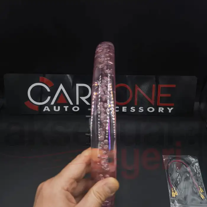 Şeffaf Epoksi Direksiyon Altı Kesikli Momo 32cm Kabarcıklı Direksiyon Pembe Renk