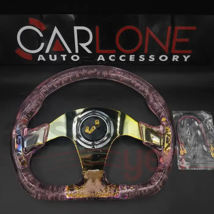 Şeffaf Epoksi Direksiyon Altı Kesikli Momo 32cm Kabarcıklı Direksiyon Pembe Renk