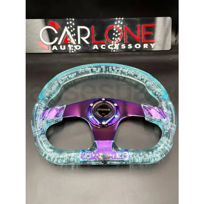 Şeffaf Epoksi Direksiyon Altı Kesikli Momo 35cm Kabarcıklı Direksiyon Buz Mavi Renk