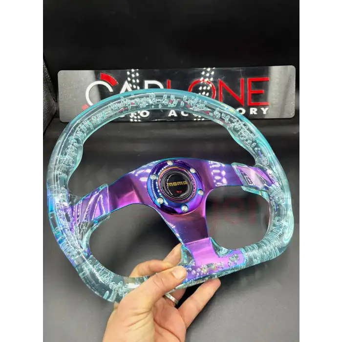 Şeffaf Epoksi Direksiyon Altı Kesikli Momo 35cm Kabarcıklı Direksiyon Buz Mavi Renk