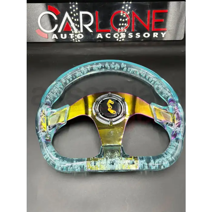 Şeffaf Epoksi Direksiyon Altı Kesikli Momo 35cm Kabarcıklı Direksiyon Buz Mavi Renk