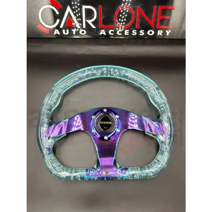 Şeffaf Epoksi Direksiyon Altı Kesikli Momo 35cm Kabarcıklı Direksiyon Buz Mavi Renk