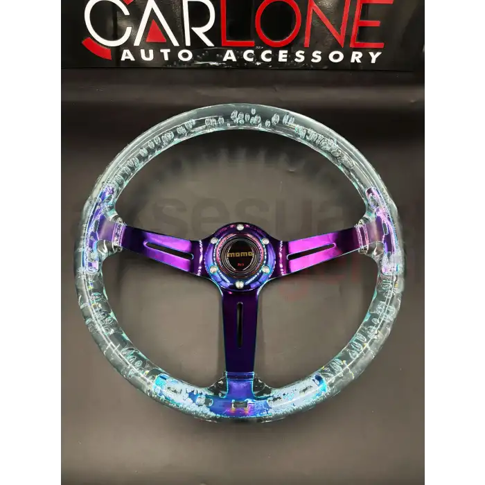 Şeffaf Epoksi Direksiyon Momo 35cm Kabarcıklı Direksiyon Buz Mavi Renk