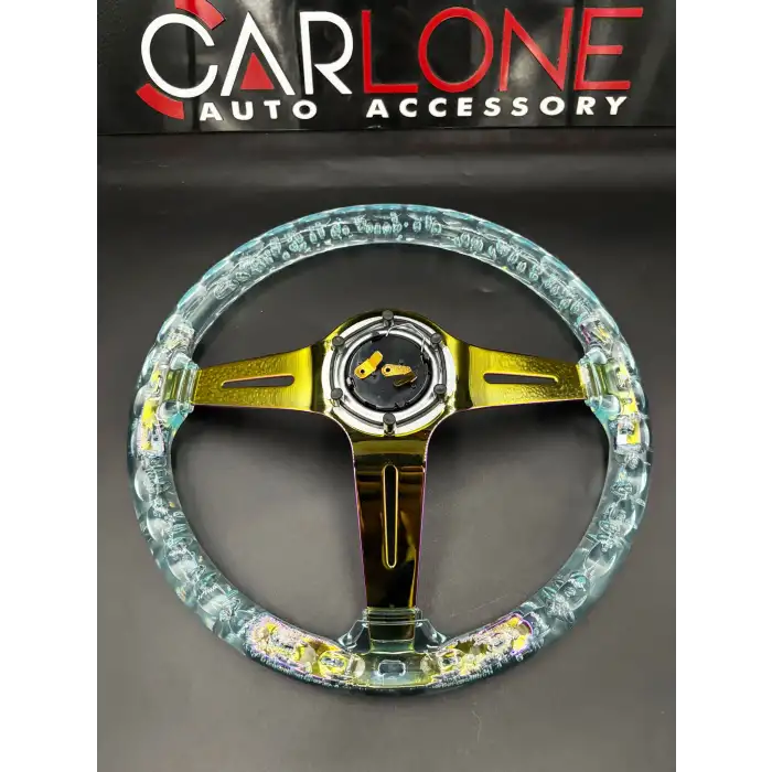 Şeffaf Epoksi Direksiyon Momo 35cm Kabarcıklı Direksiyon Buz Mavi Renk