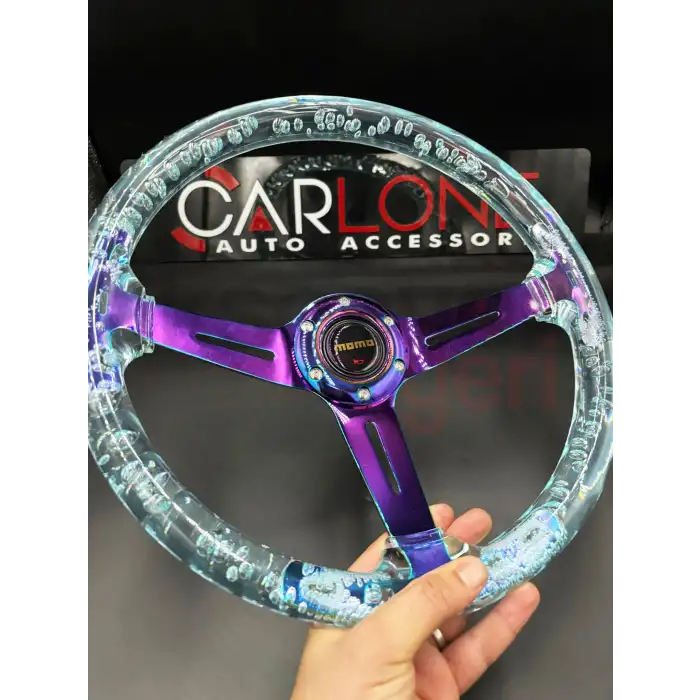 Şeffaf Epoksi Direksiyon Momo 35cm Kabarcıklı Direksiyon Buz Mavi Renk