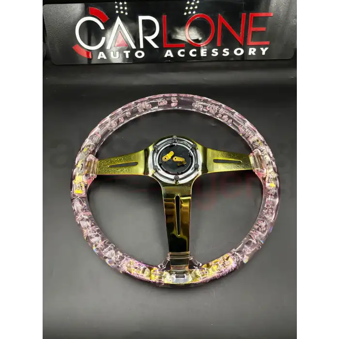 Şeffaf Epoksi Direksiyon Momo 35cm Kabarcıklı Direksiyon Gül Kurusu Pembe Renk