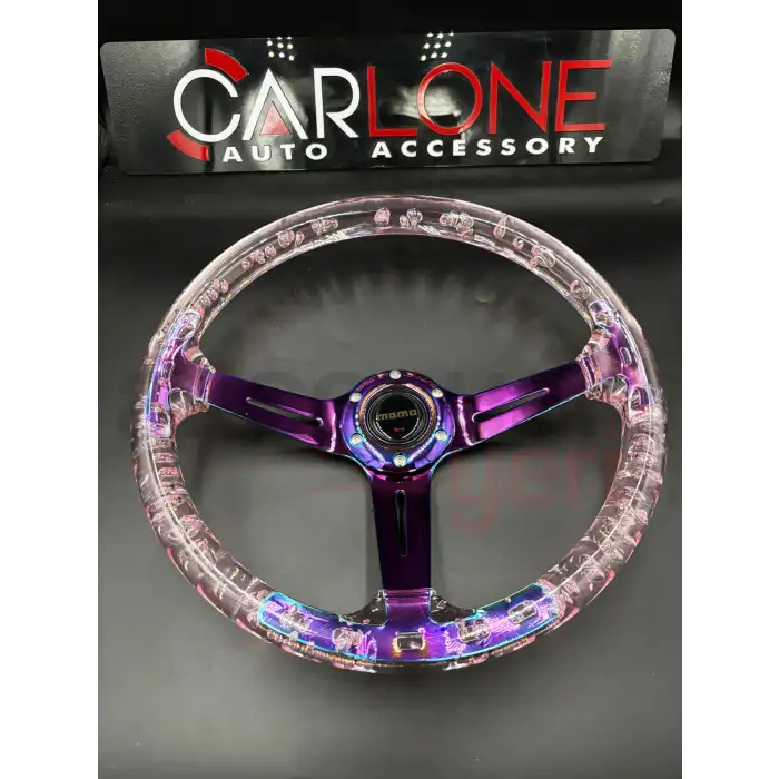 Şeffaf Epoksi Direksiyon Momo 35cm Kabarcıklı Direksiyon Gül Kurusu Pembe Renk