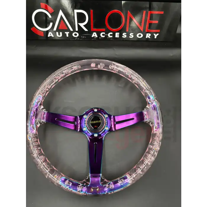 Şeffaf Epoksi Direksiyon Momo 35cm Kabarcıklı Direksiyon Gül Kurusu Pembe Renk