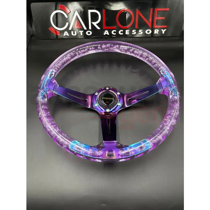 Şeffaf Epoksi Direksiyon Momo 35cm Kabarcıklı Direksiyon Mor Renk
