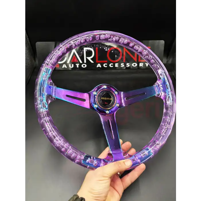 Şeffaf Epoksi Direksiyon Momo 35cm Kabarcıklı Direksiyon Mor Renk