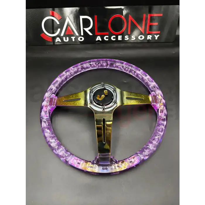 Şeffaf Epoksi Direksiyon Momo 35cm Kabarcıklı Direksiyon Mor Renk
