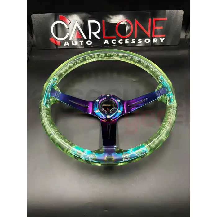 Şeffaf Epoksi Direksiyon Momo 35cm Kabarcıklı Direksiyon Yeşil Renk