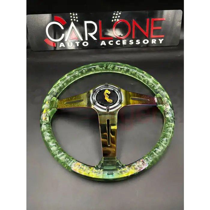 Şeffaf Epoksi Direksiyon Momo 35cm Kabarcıklı Direksiyon Yeşil Renk