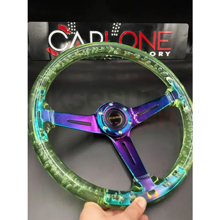 Şeffaf Epoksi Direksiyon Momo 35cm Kabarcıklı Direksiyon Yeşil Renk