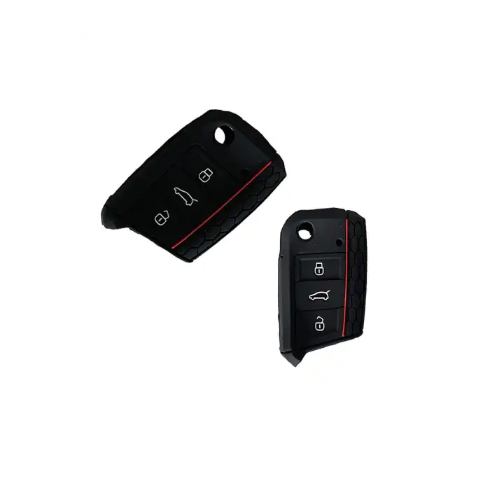 Silikon Anahtar Kabı Siyah-Kırmızı Çizgili Volkswagen Golf7