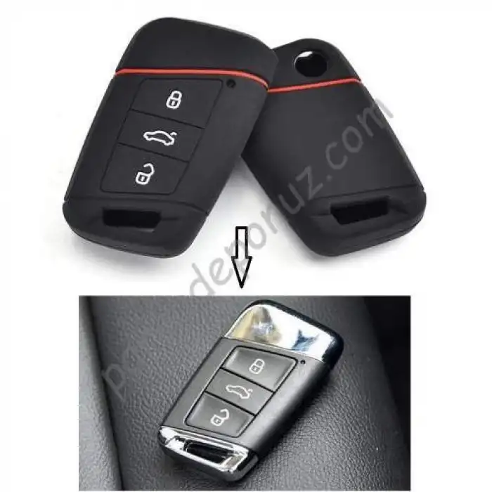 Silikon Anahtar Kabı Siyah-Kırmızı Çizgili Volkswagen Passat