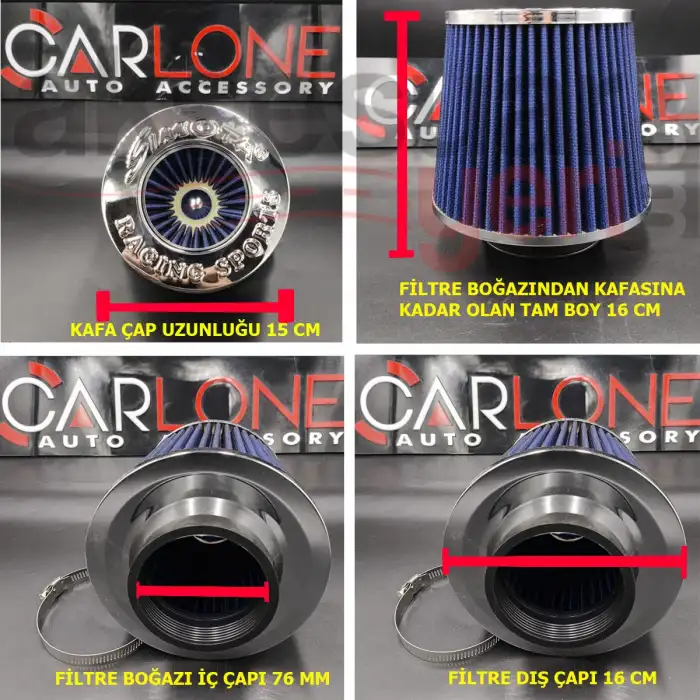 Simota 76mm Açık Hava Filtresi-Open Air Filter-Performans Hava Filtresi-Mavi Renk