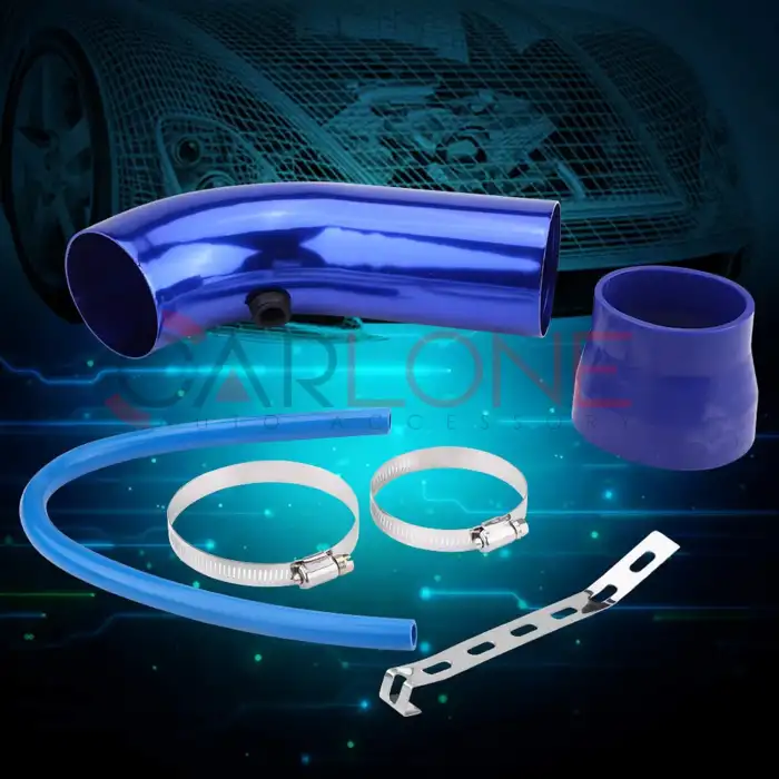 Spor Açık Hava Filtresi Krom Boru Mavi Renk Kauçuk Aparatlı Boru Çapı 7,6cm Uzunluk 23cm