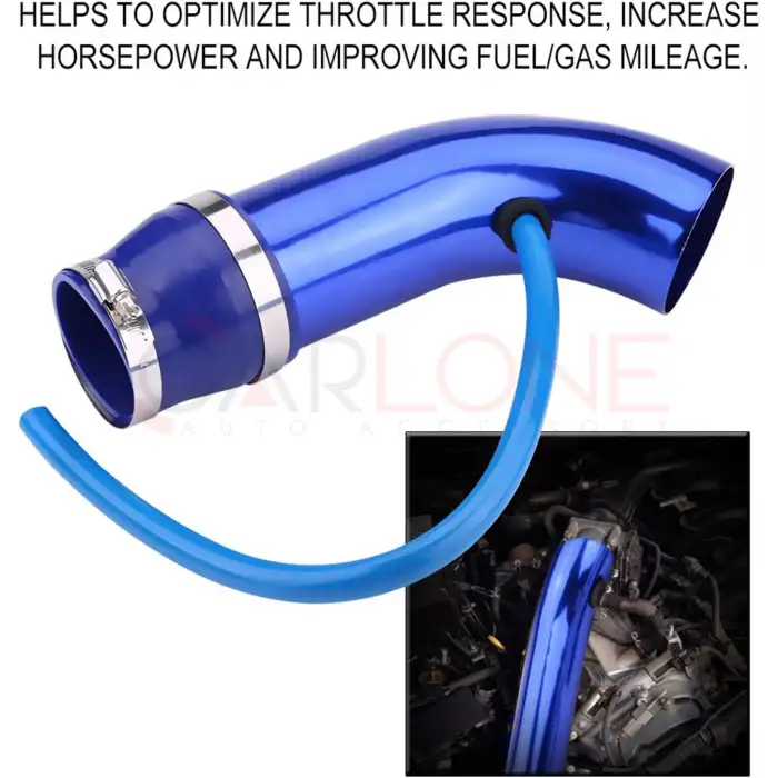 Spor Açık Hava Filtresi Krom Boru Mavi Renk Kauçuk Aparatlı Boru Çapı 7,6cm Uzunluk 23cm