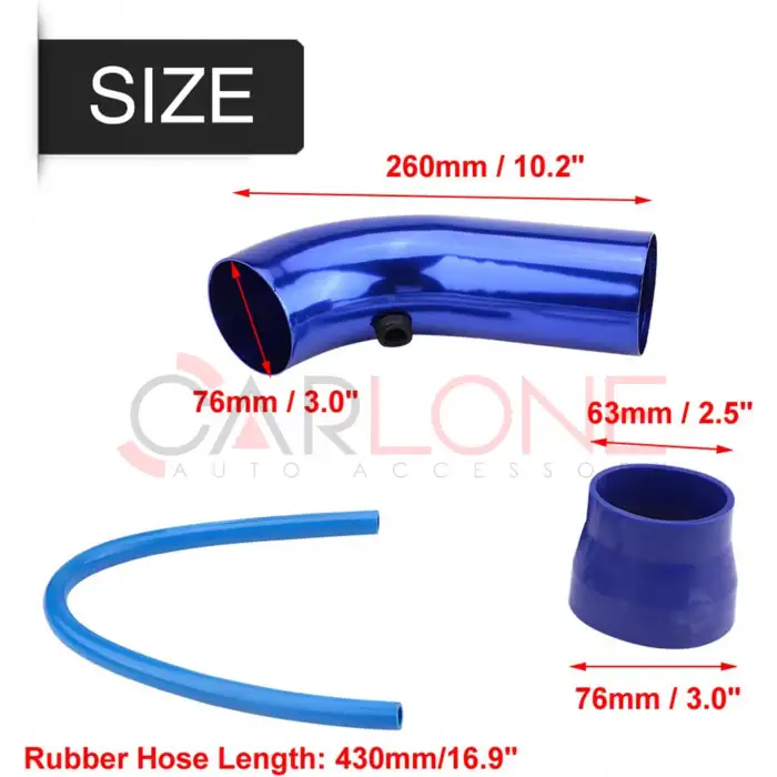Spor Açık Hava Filtresi Krom Boru Mavi Renk Kauçuk Aparatlı Boru Çapı 7,6cm Uzunluk 23cm
