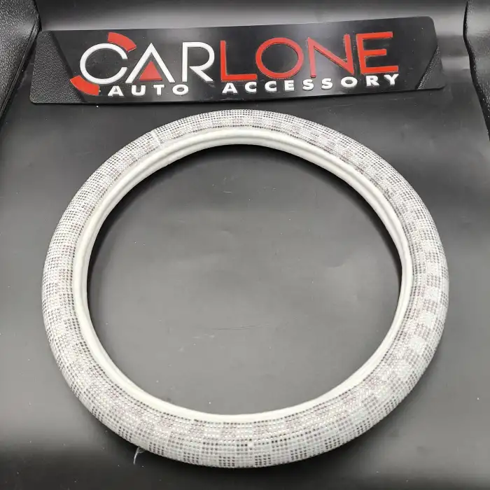 Tay Tüyü Peluş Beyaz Taşlı Geçme Direksiyon Kılıfı-İç 32cm