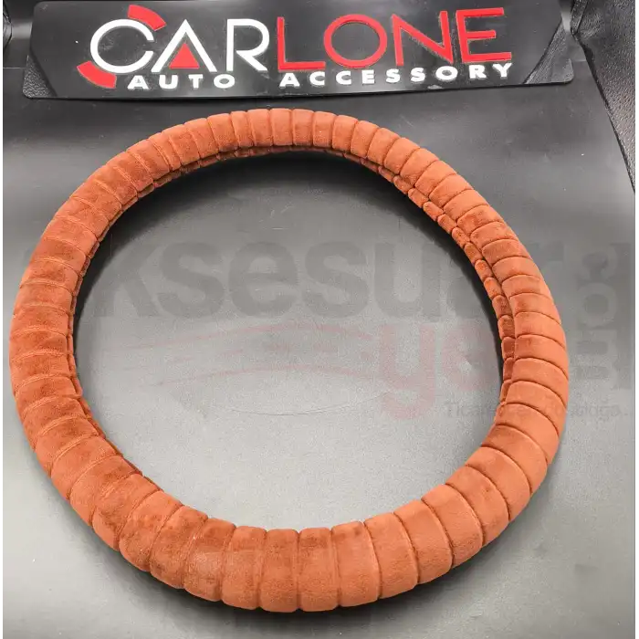 Tay Tüyü Peluş Geçme Direksiyon Kılıfı-Spor Görünüm-Kahverengi-İç 32-Dış 38cm