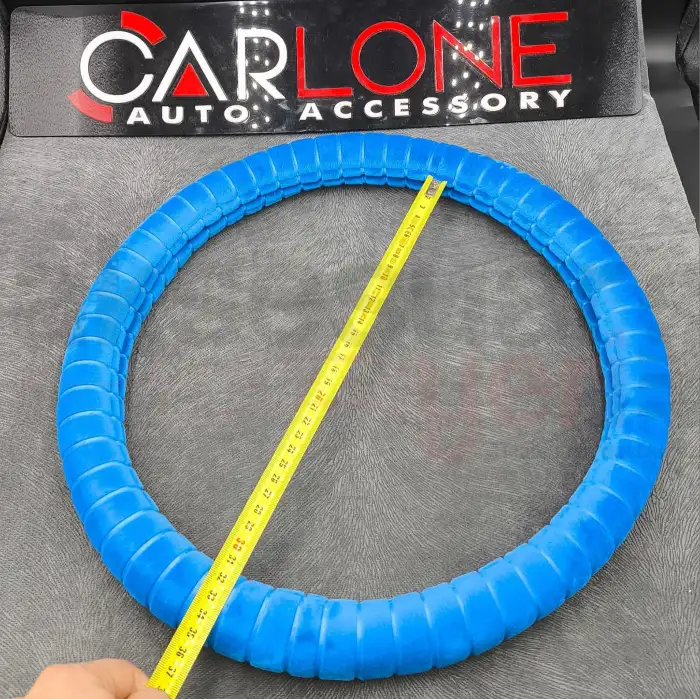 Tay Tüyü Peluş Geçme Direksiyon Kılıfı-Spor Görünüm-Mavi-İç 32-Dış 38cm