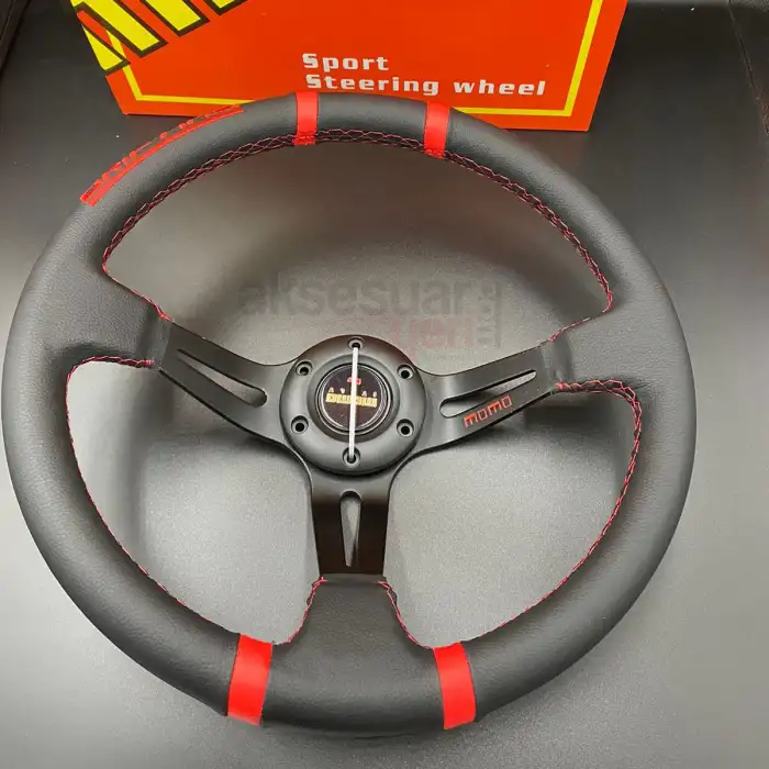 Tempra-Tipo Göbek-35cm Siyah Deri Drifting Momo Spor Direksiyon