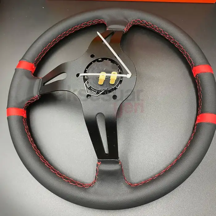 Tempra-Tipo Göbek-35cm Siyah Deri Drifting Momo Spor Direksiyon