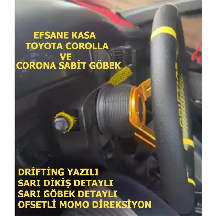 Toyota Corona-Efsane Kasa Corolla Sabit Göbek-35cm Sarı Drifting Momo Spor Direksiyon