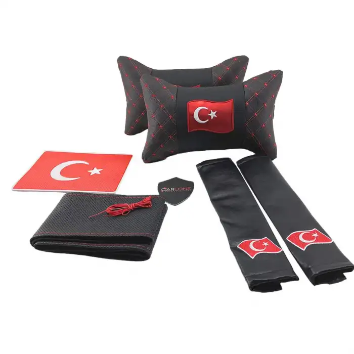 Türkiye Deri Oto Boyun Yastığı Seti  - Ayyıldız Boyun Yastığı - Lüx Deri Set