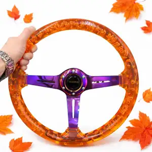 Şeffaf Epoksi Direksiyon Momo 35cm Kabarcıklı Direksiyon Turuncu Renk