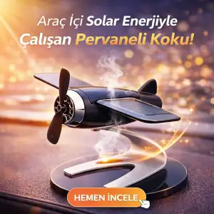 Güneş Solar Enerjili Pervaneli Oto Kokulu Uçak Görünümlü Aksesuar Kırmızı Detaylı