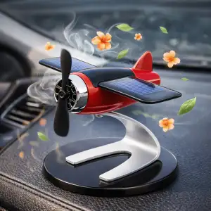 Güneş Solar Enerjili Pervaneli Oto Kokulu Uçak Görünümlü Aksesuar Kırmızı Detaylı