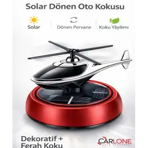 Güneş Enerjili Dönen Helikopter Araba Kokusu Kırmızı Renk -Torpido Üstü Dekoratif Oto Kokusu