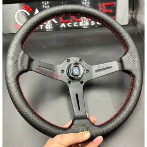 Nardi Tip Direksiyon Delikli Deri Dizayn 35cm İthal Siyah Detay