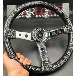 Parçalı Carbon Siyah Spor Direksiyon Momo Tip 35cm İthal Krom Detay 3 Kol Delikli