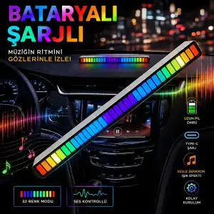 Araç İçi Müzik Ritmine Duyarlı RGB Ekolayzer LED Işık Çubuğu Bataryalı (1 ADET)