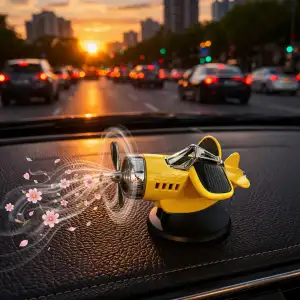 Güneş Solar Enerjili Pervaneli Oto Kokulu Uçak Görünümlü Aksesuar Sarı Detaylı