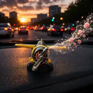 Güneş Solar Enerjili Pervaneli Oto Kokulu Uçak Görünümlü Aksesuar Sarı Detaylı