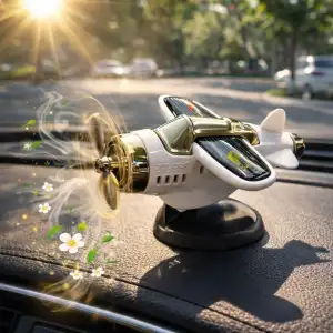 Güneş Solar Enerjili Pervaneli Oto Kokulu Uçak Görünümlü Aksesuar Beyaz Detaylı